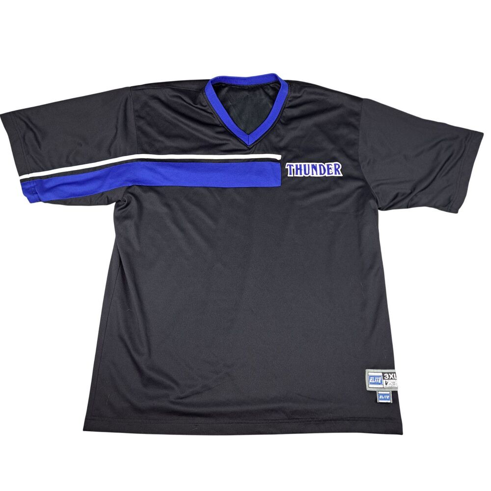 Vtg Team Elite Apparel Thunder Warm Up Jersey Shirt Mens 3XL Black Short Sleeve